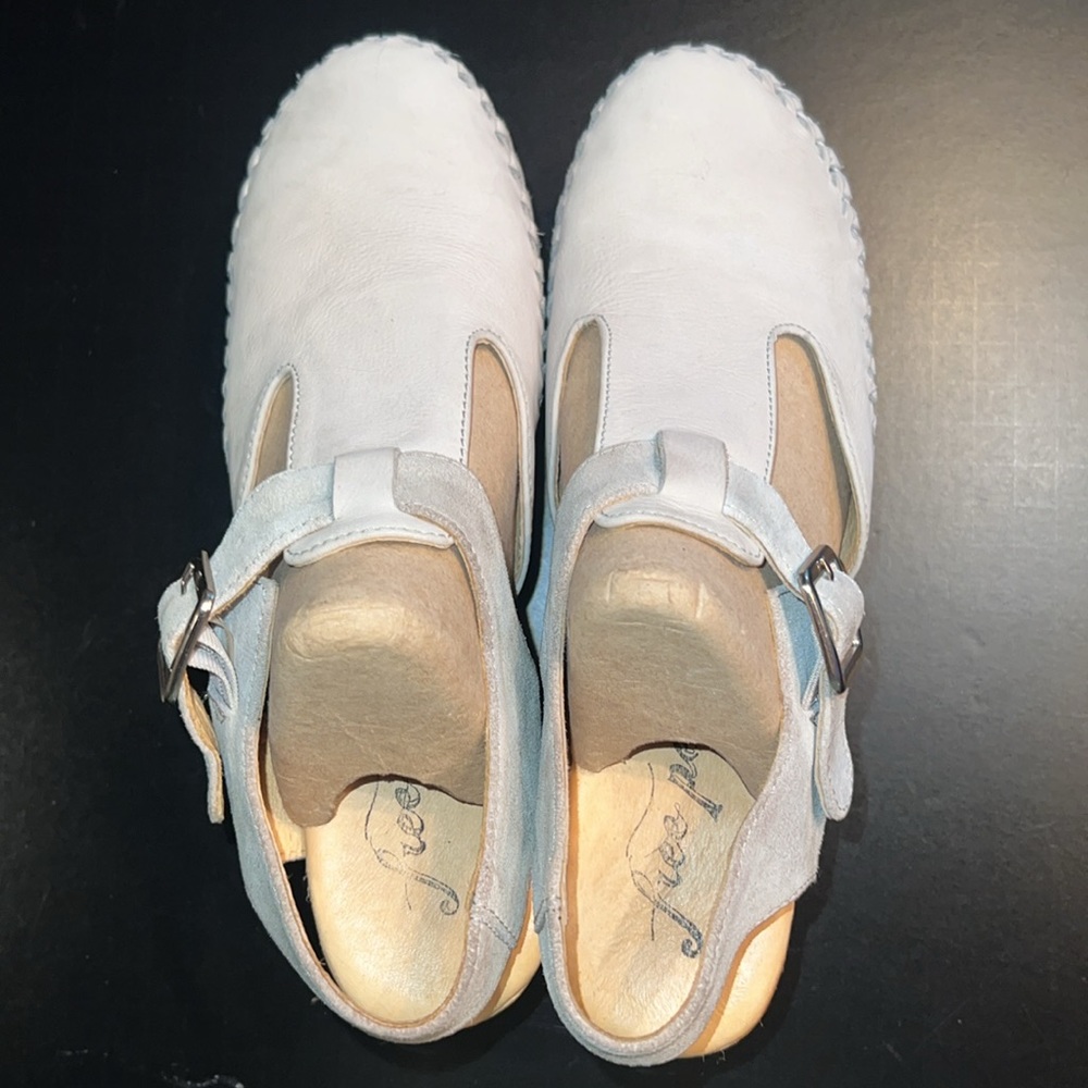 Free People leather huarache-detail wood-grain 4” platform “Emmer” clogs-NWOT - Picture 4 of 15